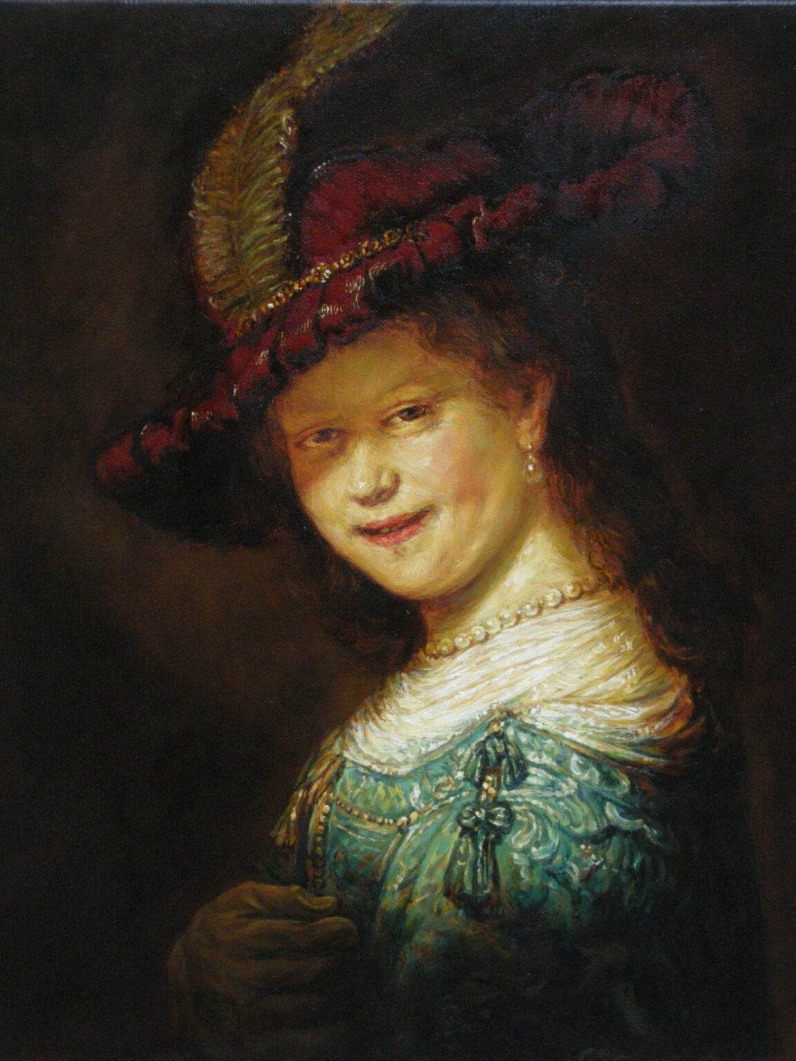 Rembrandt "Saskia w kapeluszu z piórem" Kopia wg Lech Wadlewski Olej na płótnie