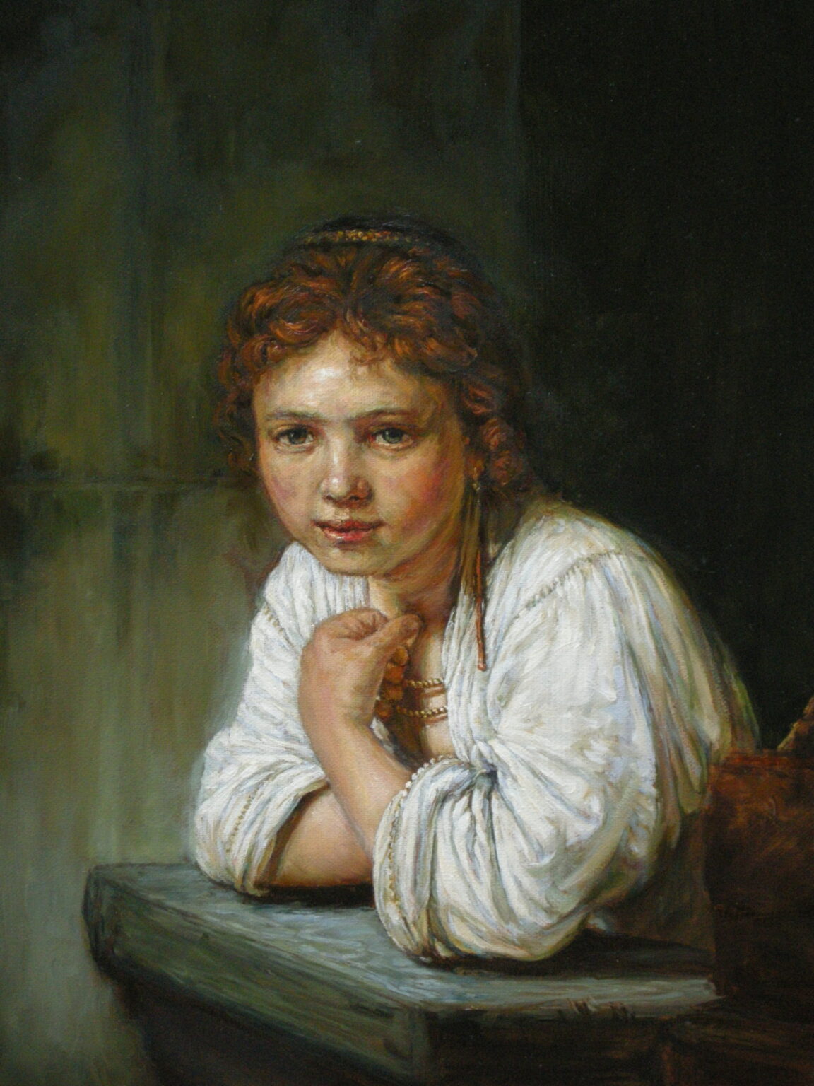 Rembrandt "Portret dziewczyny w oknie" Kopia wg Lech Wadlewski Olej na płótnie