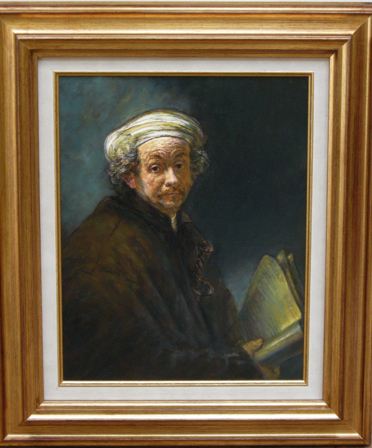Lech Wadlewski "Autoportret" Olej na płótnie Kopia wg Rembrandt "Autoportret" (1661)