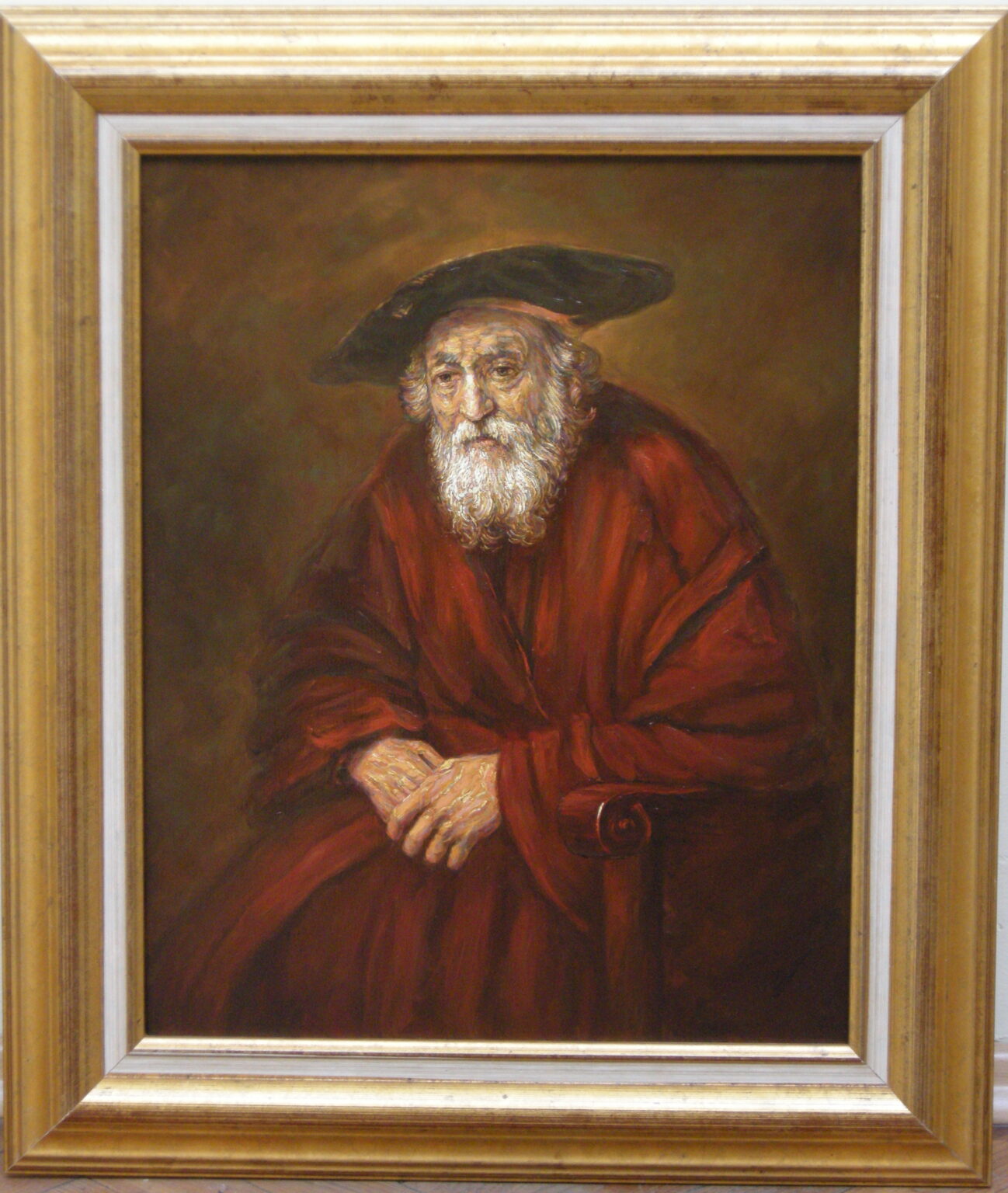 Lech Wadlewski "Portret starca w fotelu" Olej na płótnie Kopia wg Rembrandt "Portret starca w fotelu"