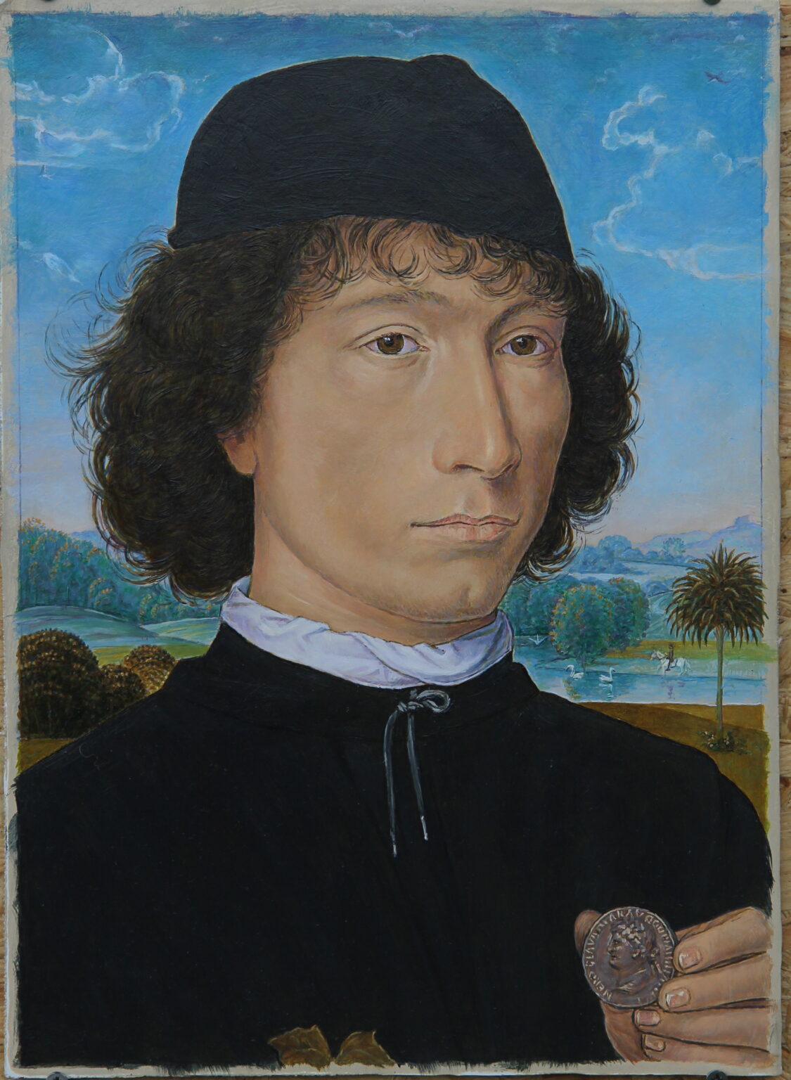 Lech Wadlewski "Portret mężczyzny z monetą" Olej na płótnie Kopia wg Hans Memling "Portret mężczyzny z monetą"
